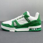 Louis Vuitton Trainer Green Monogram Denim White - Image 5
