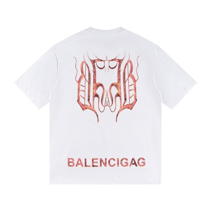 T-shirt Balenciaga BB Gothic Print White BL035 - Image 2