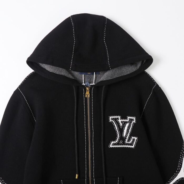 Hoodie Louis Vuitton LV Embroidered Zip-Up LV056 - Image 5