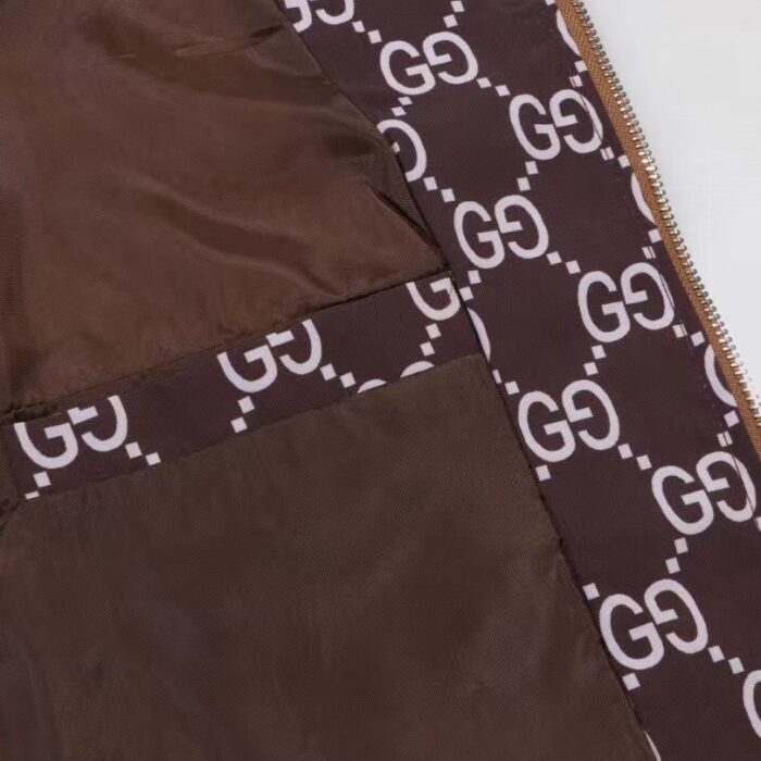Jacket Gucci Monogram Hooded Brown GC098 - Image 9