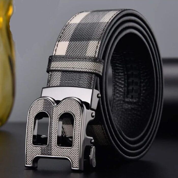 Belt Burberry Plaid with Metal B Buckle BY007 - Image 3