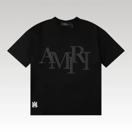 Amiri Staggered Logo Black T-Shirt - Drip Slum