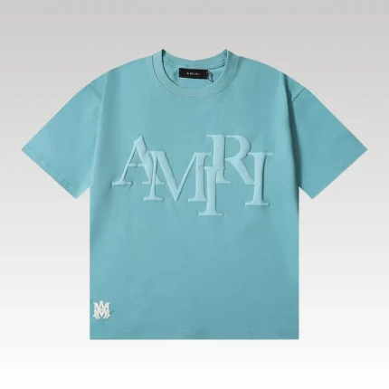 Amiri Staggered Logo Blue T-Shirt - Drip Slum