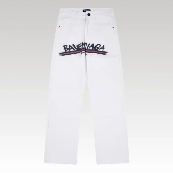 Jeans Balenciaga Logo Vintage White BL019 - Drip Slum