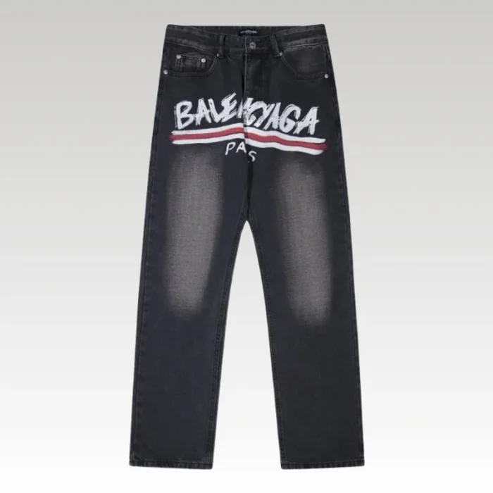 Jeans Balenciaga Paris Black Graphic Logo - Drip Slum