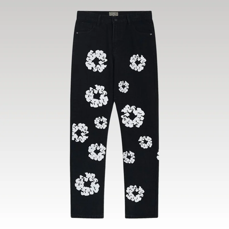 Home Basic 804 Jeans Denim Tears Floral Print Black - Drip Slum