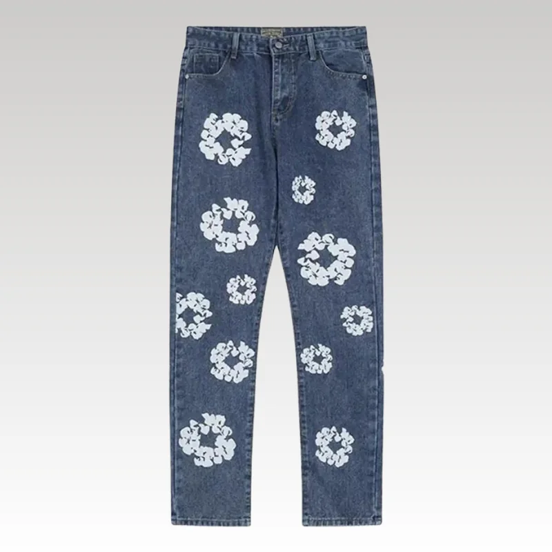 Home Basic 812 Jeans Denim Tears Floral Print Blue - Drip Slum