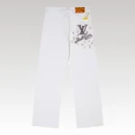 Jeans Louis Vuitton White Monogram Pocket Detailing LV003 - Drip Slum