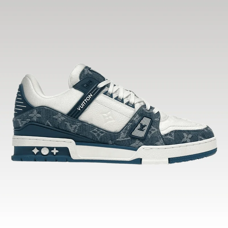 Home Basic 526 Louis Vuitton LV Trainer Monogram Denim White Blue - Drip Slum