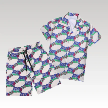 Set Gucci Multicolor GG Pattern Shirt and Shorts GC003 - Drip Slum
