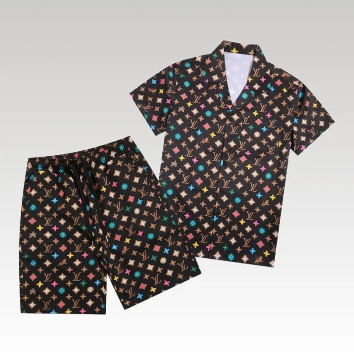 Set Louis Vuitton Monogram Multicolor Shirt and Shorts Set LV012 - Drip Slum