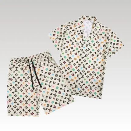 Set Louis Vuitton Multicolor Monogram Shirt and Shorts LV009 - Drip Slum