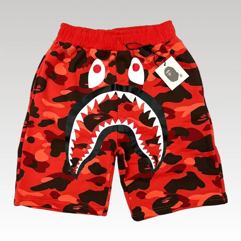 Home Basic 744 Shorts Bape Camo Shark Shorts Red - Drip Slum