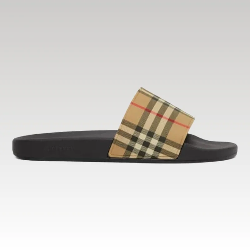 Home Basic 651 Slide Sandals Burberry Check Print Plaid BY008 - Drip Slum