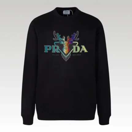 Sweatshirt Prada Deer Embroidery Black PD022 - Drip Slum