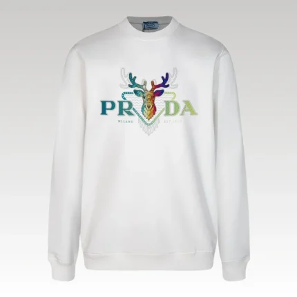 Sweatshirt Prada Deer Embroidery White PD023 - Drip Slum