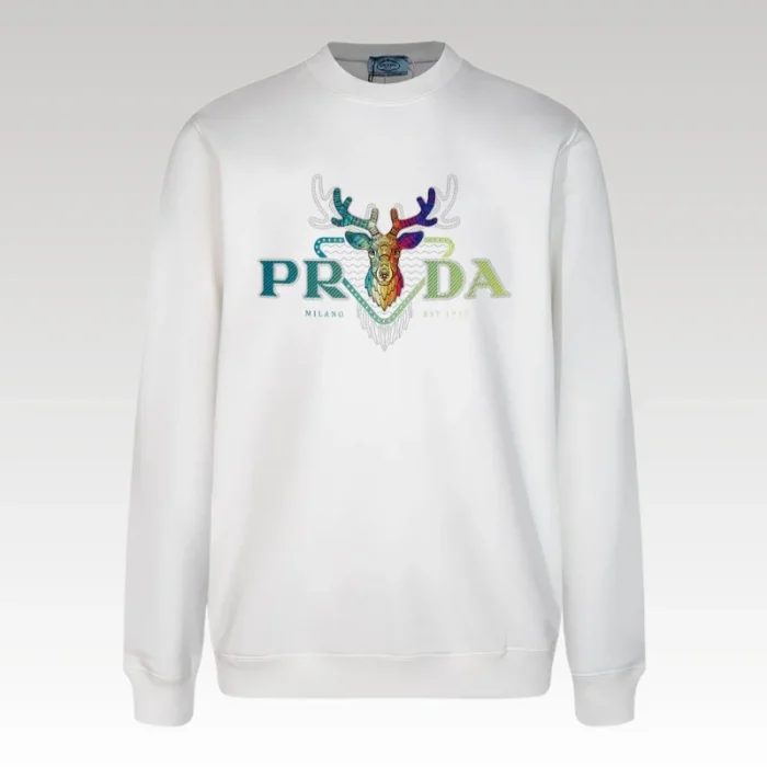 Sweatshirt Prada Deer Embroidery White PD023 - Drip Slum