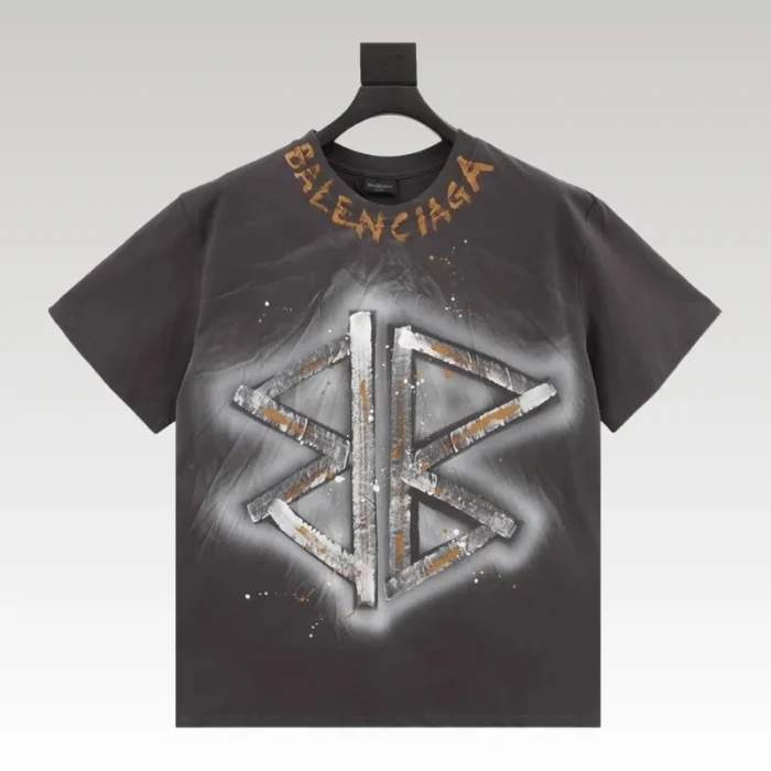 T-shirt Balenciaga BB Logo Spray Paint Black BL007 - Drip Slum