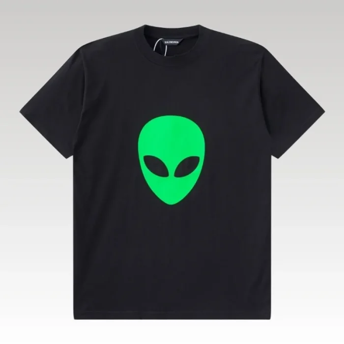 T-shirt Balenciaga Green Alien Face Black Oversized BL001 - Drip Slum