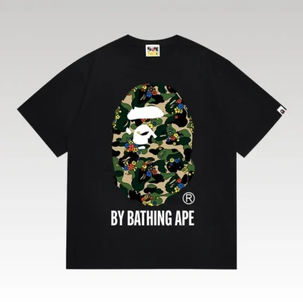 T-shirt BAPE Camo Flower Ape Head Black BP050 - Drip Slum