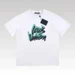T-shirt Louis Vuitton Blue Graffiti White Logo LV021 - Drip Slum
