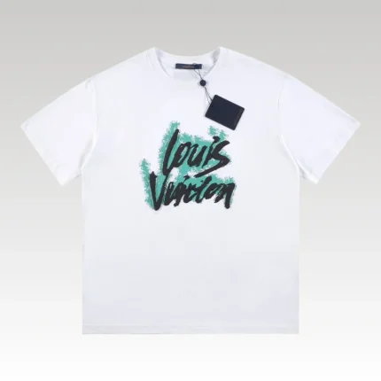 T-shirt Louis Vuitton Blue Graffiti White Logo LV021 - Drip Slum
