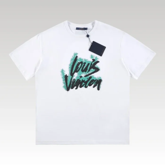 T-shirt Louis Vuitton Blue Graffiti White Logo LV021 - Drip Slum