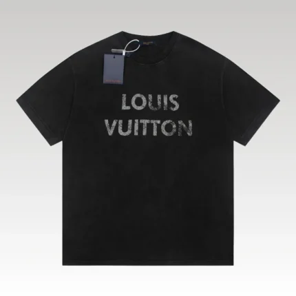T-shirt Louis Vuitton LV Black Distressed Logo - Drip Slum