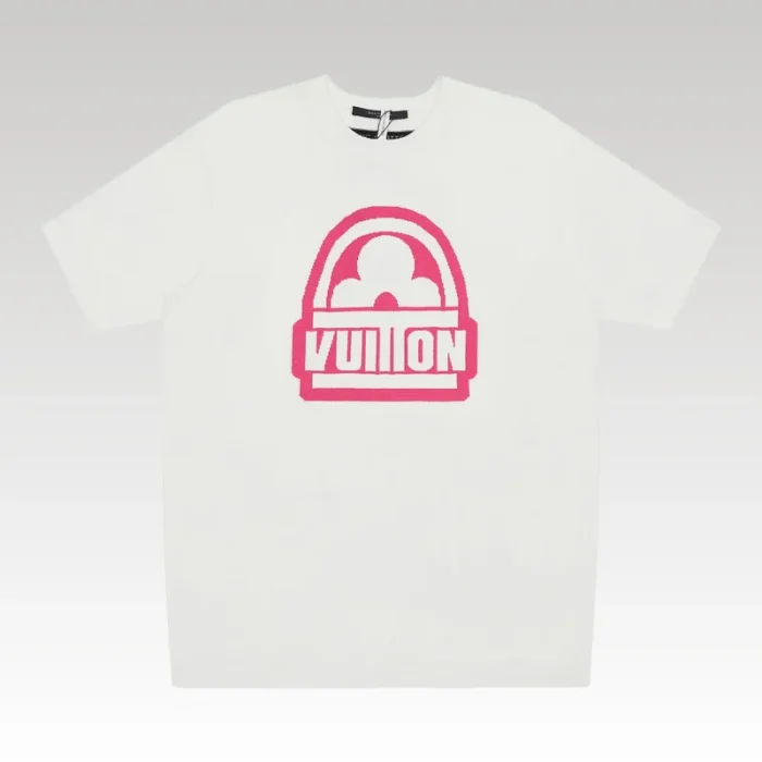 T-shirt Louis Vuitton LV White Pink Logo - Drip Slum