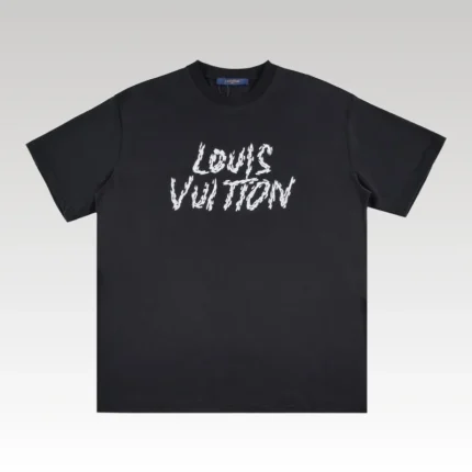 T-shirt Louis Vuitton White Sketch Logo Black - Drip Slum