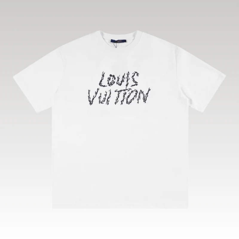 Home Basic 544 T-shirt Louis Vuitton White Sketch Logo White - Drip Slum