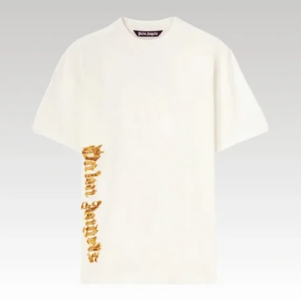 T-shirt Palm Angels Flaming Logo Print Off White - Drip Slum
