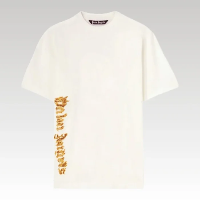 T-shirt Palm Angels Flaming Logo Print Off White - Drip Slum