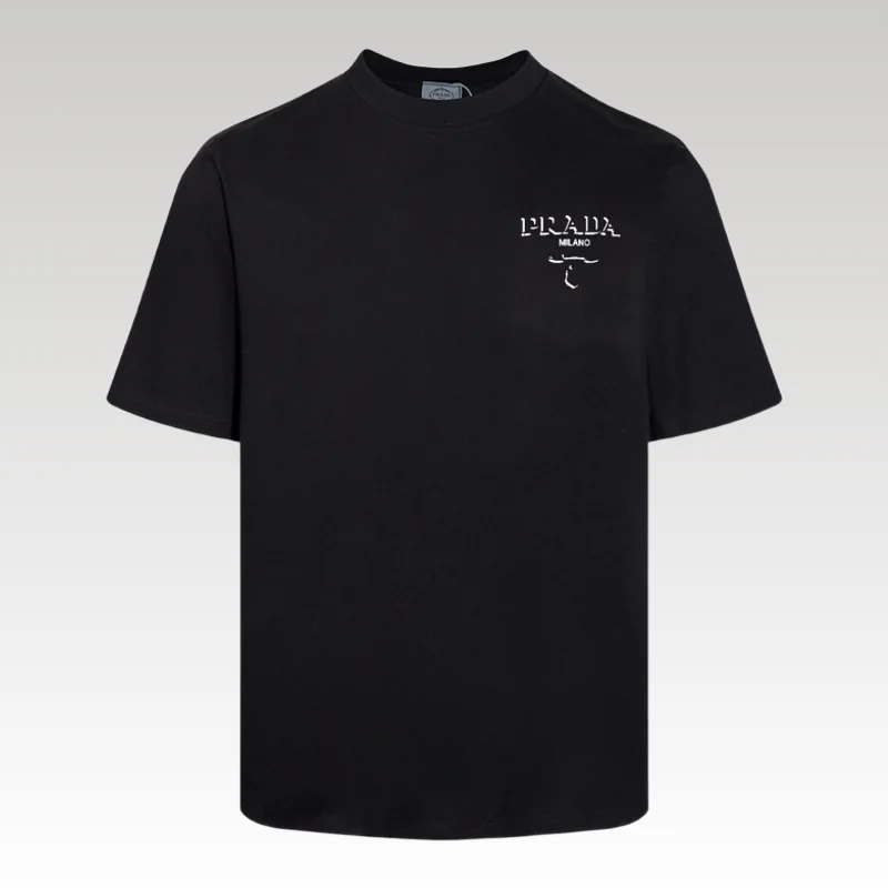 Home Basic 582 T-shirt Prada Milano Crest Logo Black PD013 - Drip Slum