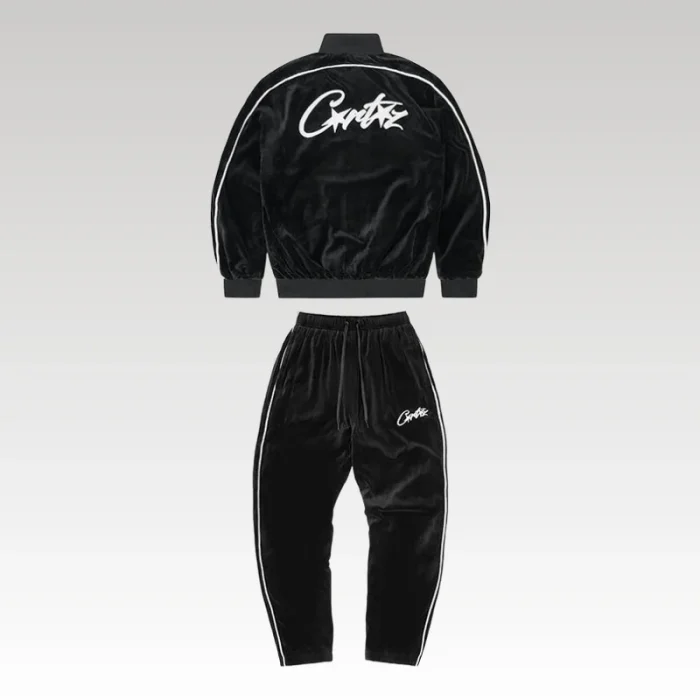 Tracksuit Corteiz Velour Black with White Logo CZ007 - Drip Slum
