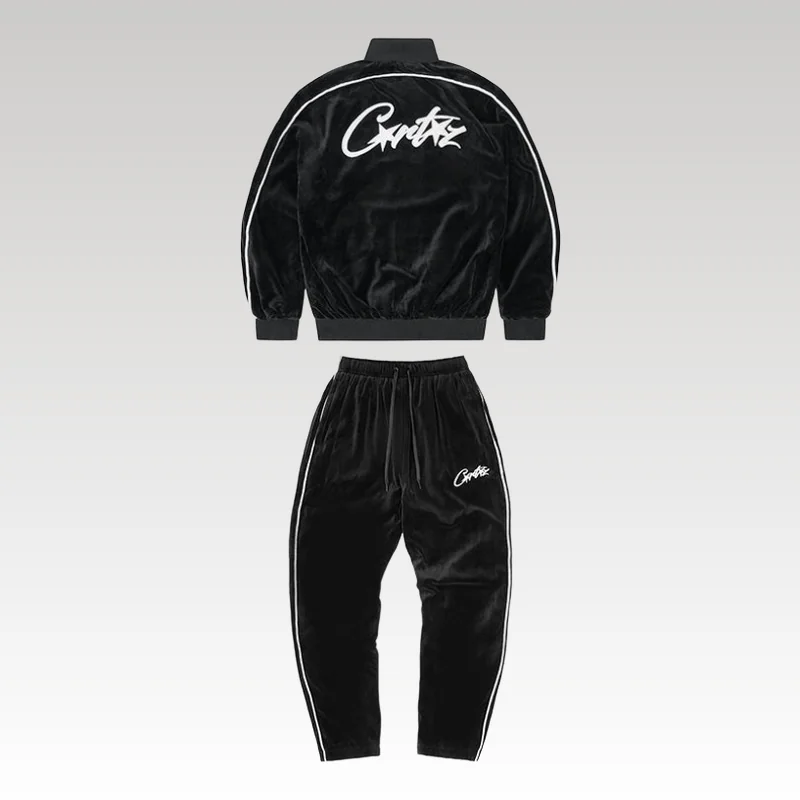 Home Basic 177 Tracksuit Corteiz Velour Black with White Logo CZ007 - Drip Slum